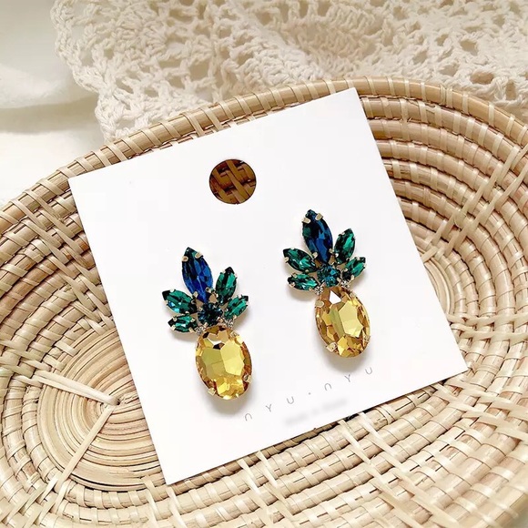 Pineapple Rhinestone Tropical Vibes Earrings - Picture 2 of 8